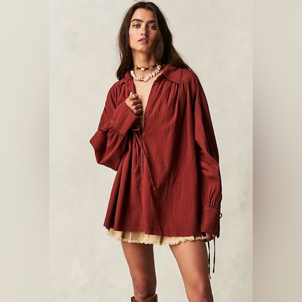 NWT - Free People We the Free Saltwater Shirt in Burnt Henna - Large